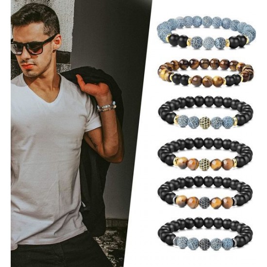 8MM Bead Bracelets For Men Women Lava Rock Lion Leopard Beaded Bracelets Set